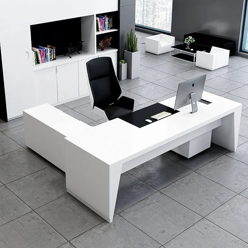 Newton · White Executive Desk w/ Mobile Storage