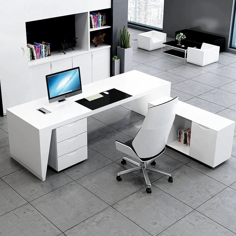 Newton · White Executive Desk w/ Mobile Storage