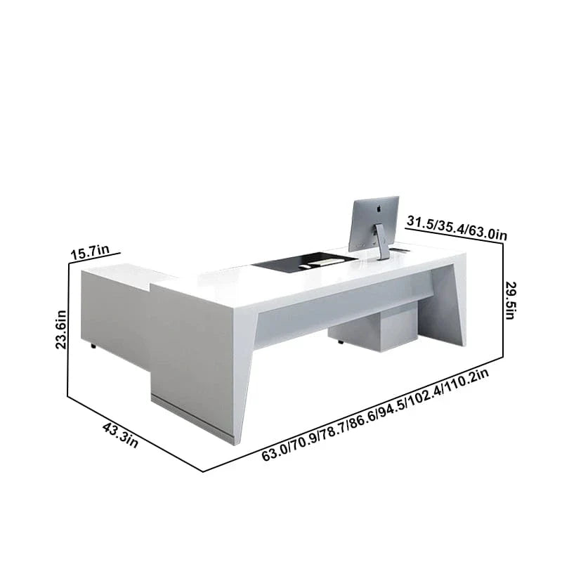 Newton · White Executive Desk w/ Mobile Storage