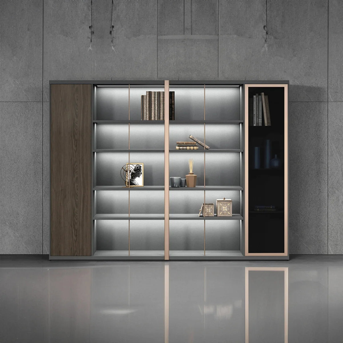 Keats · Office Library Shelves w/ Lighting, Suit Closet & Storage