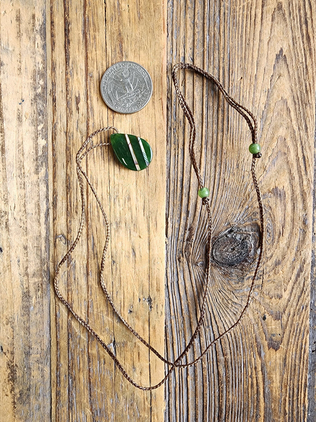Canadian Nephrite Jade Teardrop Pendant with Abalone