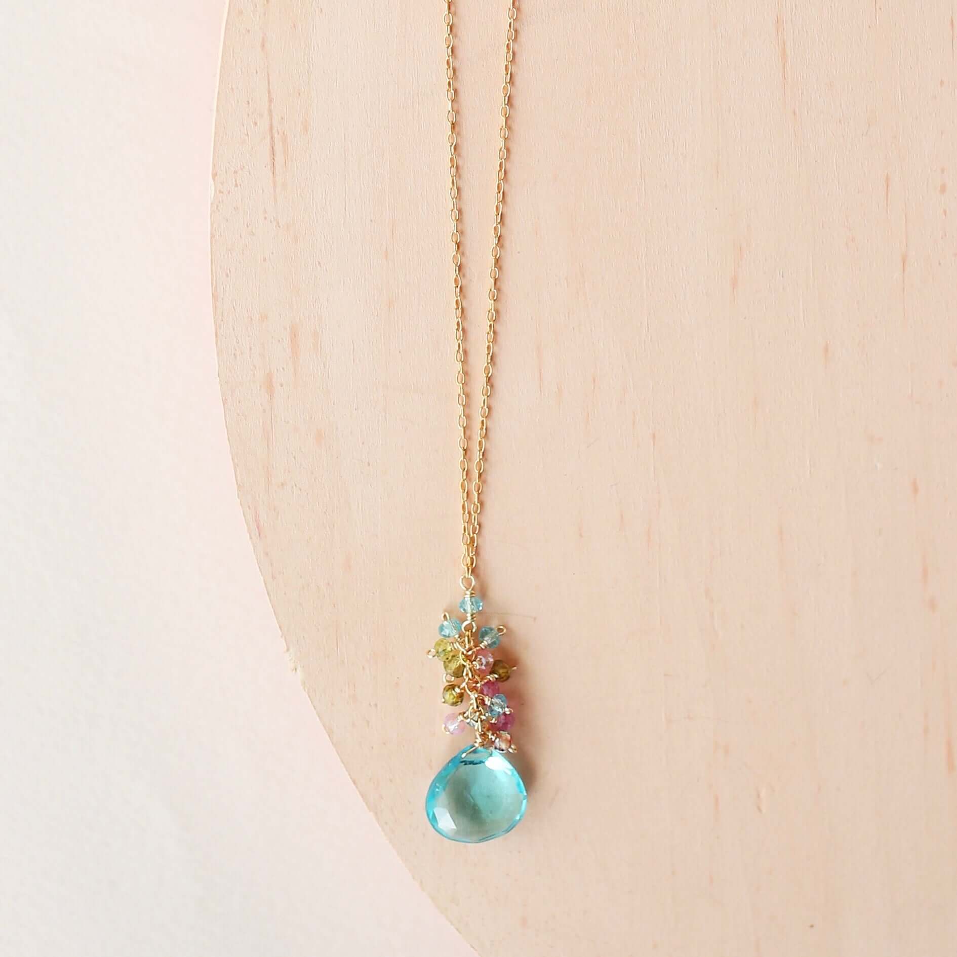 Aquamarine Quartz Silver Raindrop Cluster Necklace