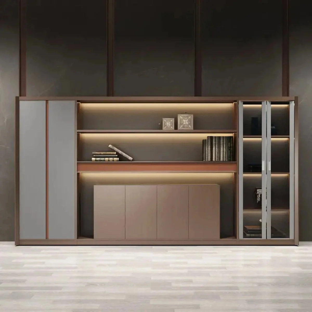 Kaelios · Office Shelves w/ Lighting & Storage