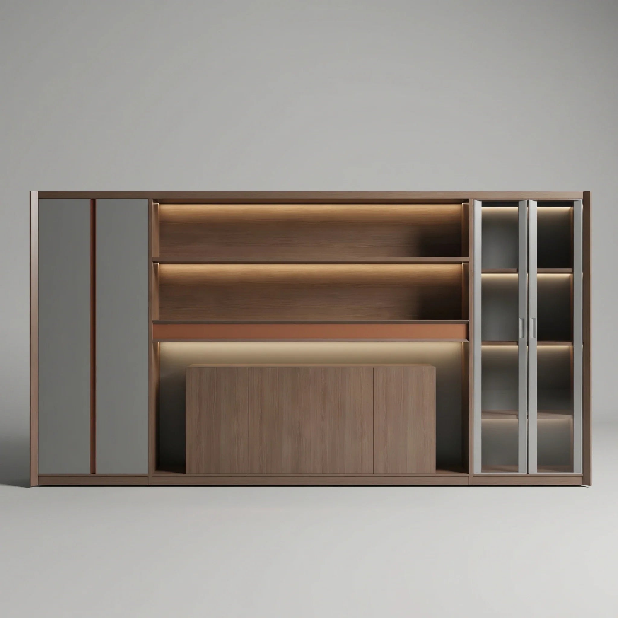 Kaelios · Office Shelves w/ Lighting & Storage