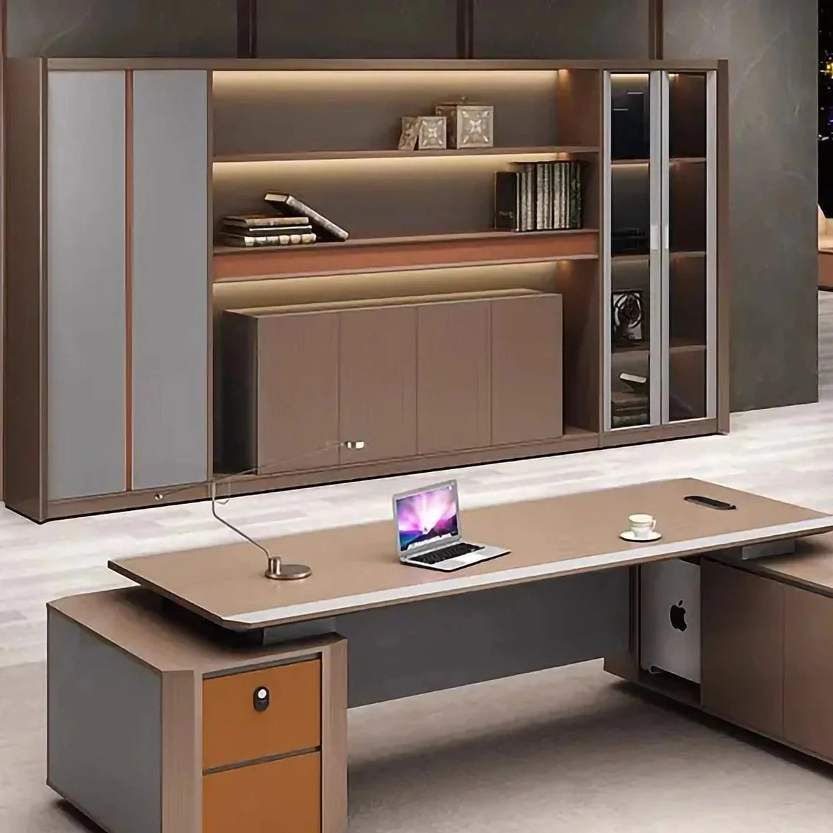Kaelios · Office Shelves w/ Lighting & Storage