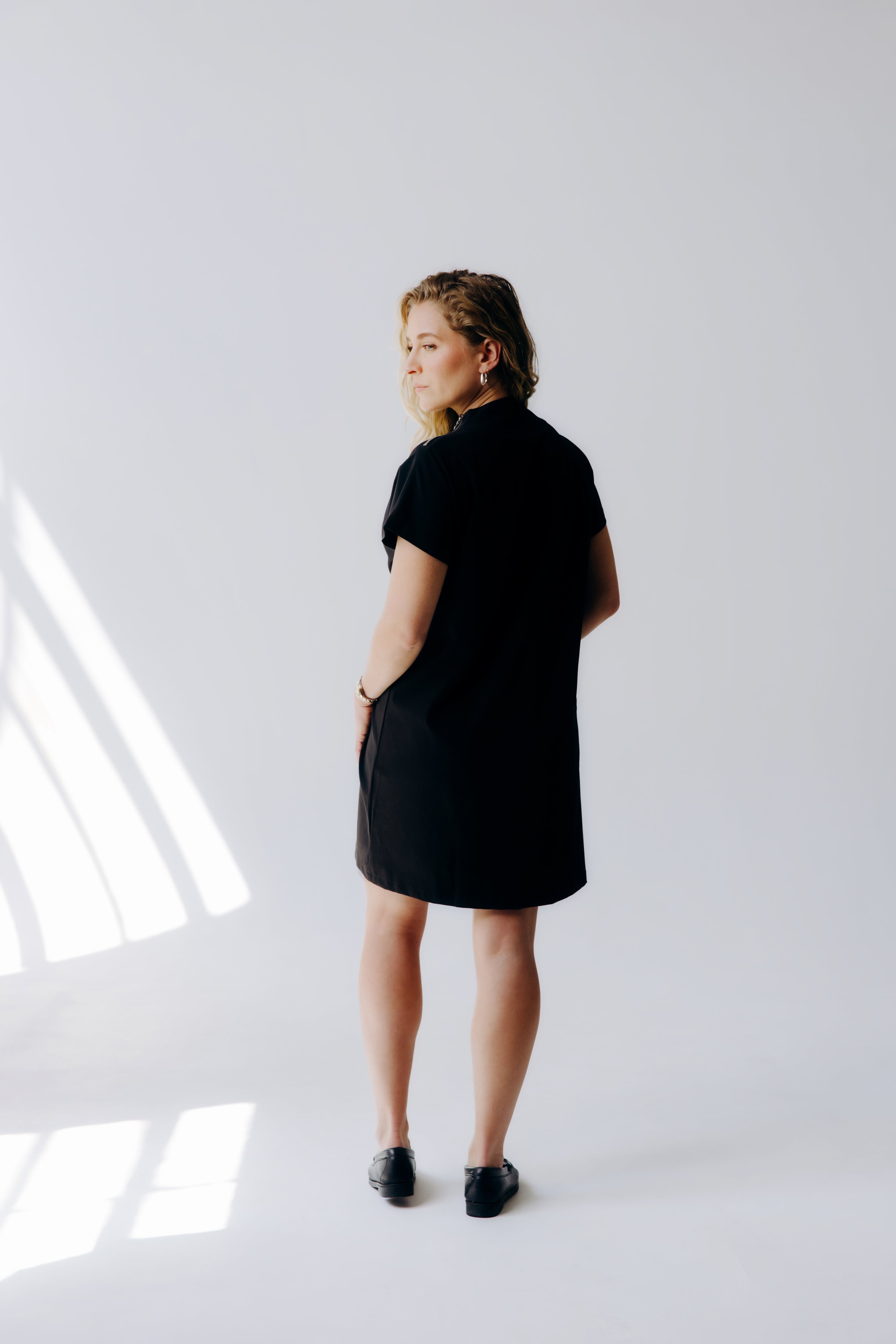Mock Neck Shoulder Zip Dress