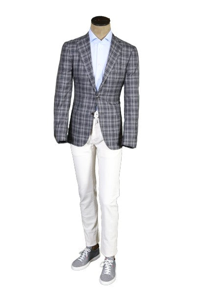Kiton Plaid Wool-Silk-Linen Sport Jacket
