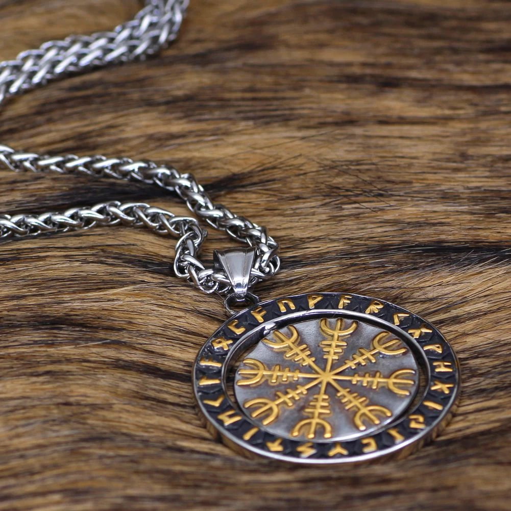 Vikings Helm of Awe Runic Stainless Steel Necklace