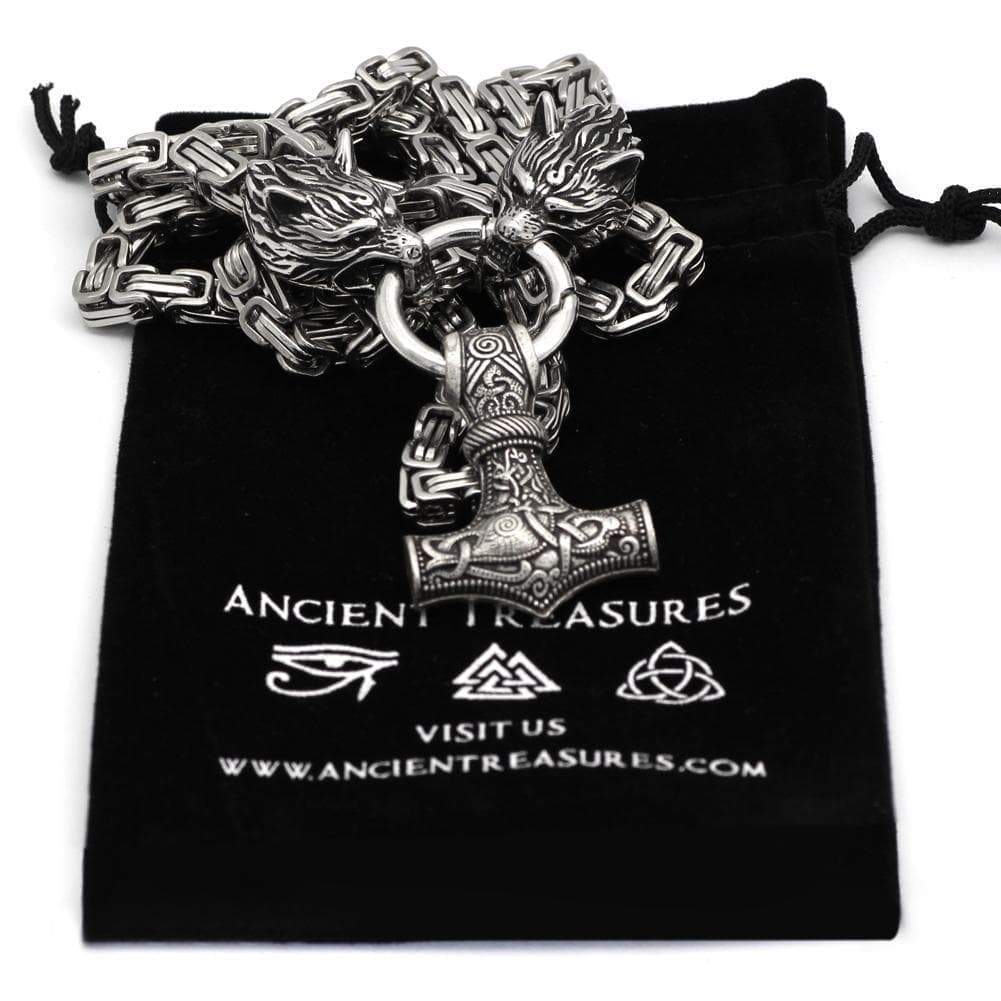 Vikings Wolf Mjolnir Stainless Steel King Chain Necklace