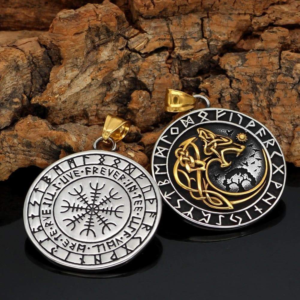 Vikings Fenrir Wolf Runic Necklace