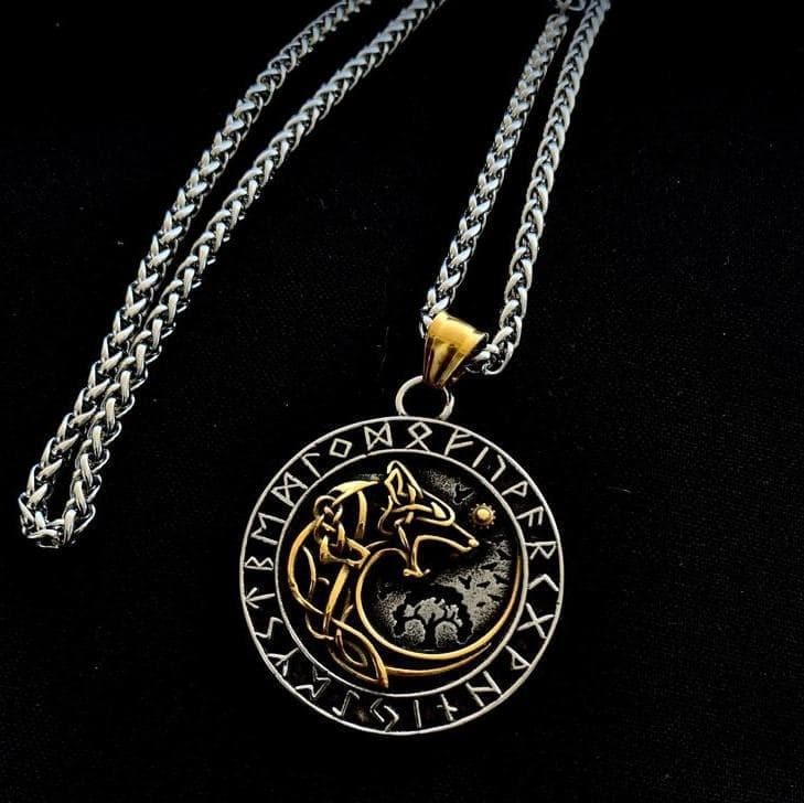 Vikings Fenrir Wolf Runic Necklace