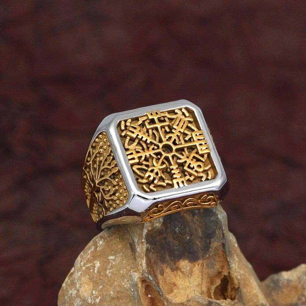 Viking Vegvisir Yggdrasil Solid Stainless Steel Ring