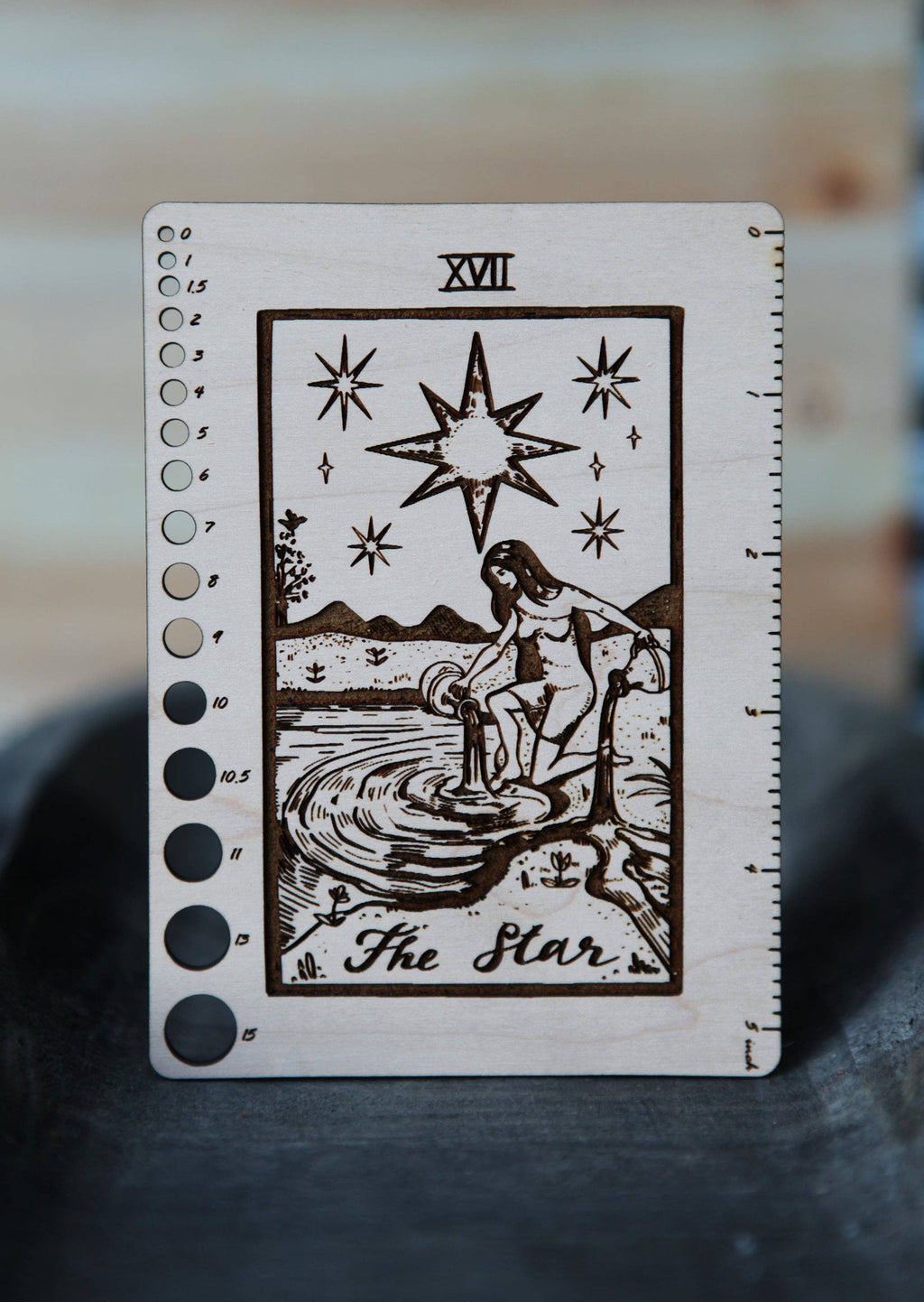 Maple Wood Moon Tarot Card Knitting Needle Gauge & 5" Ruler