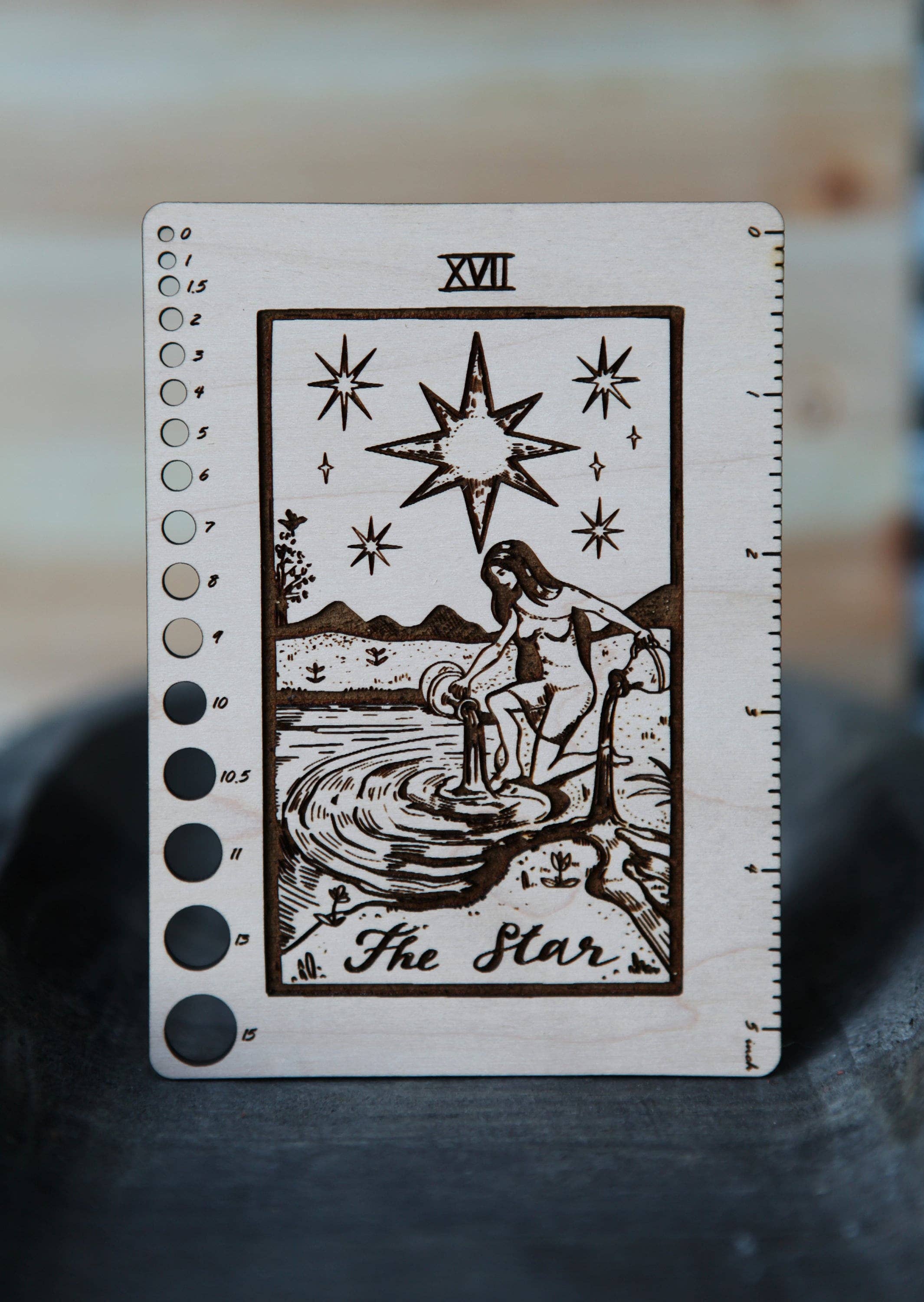 Maple Wood Moon Tarot Card Knitting Needle Gauge & 5" Ruler