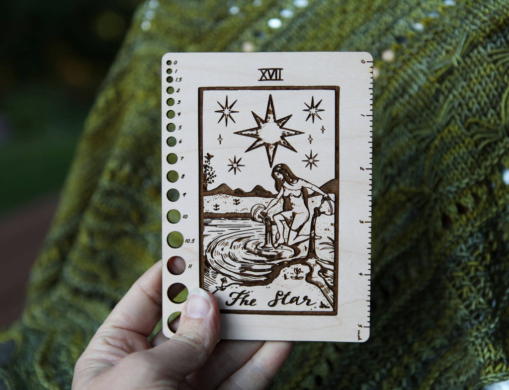 Maple Wood Moon Tarot Card Knitting Needle Gauge & 5" Ruler