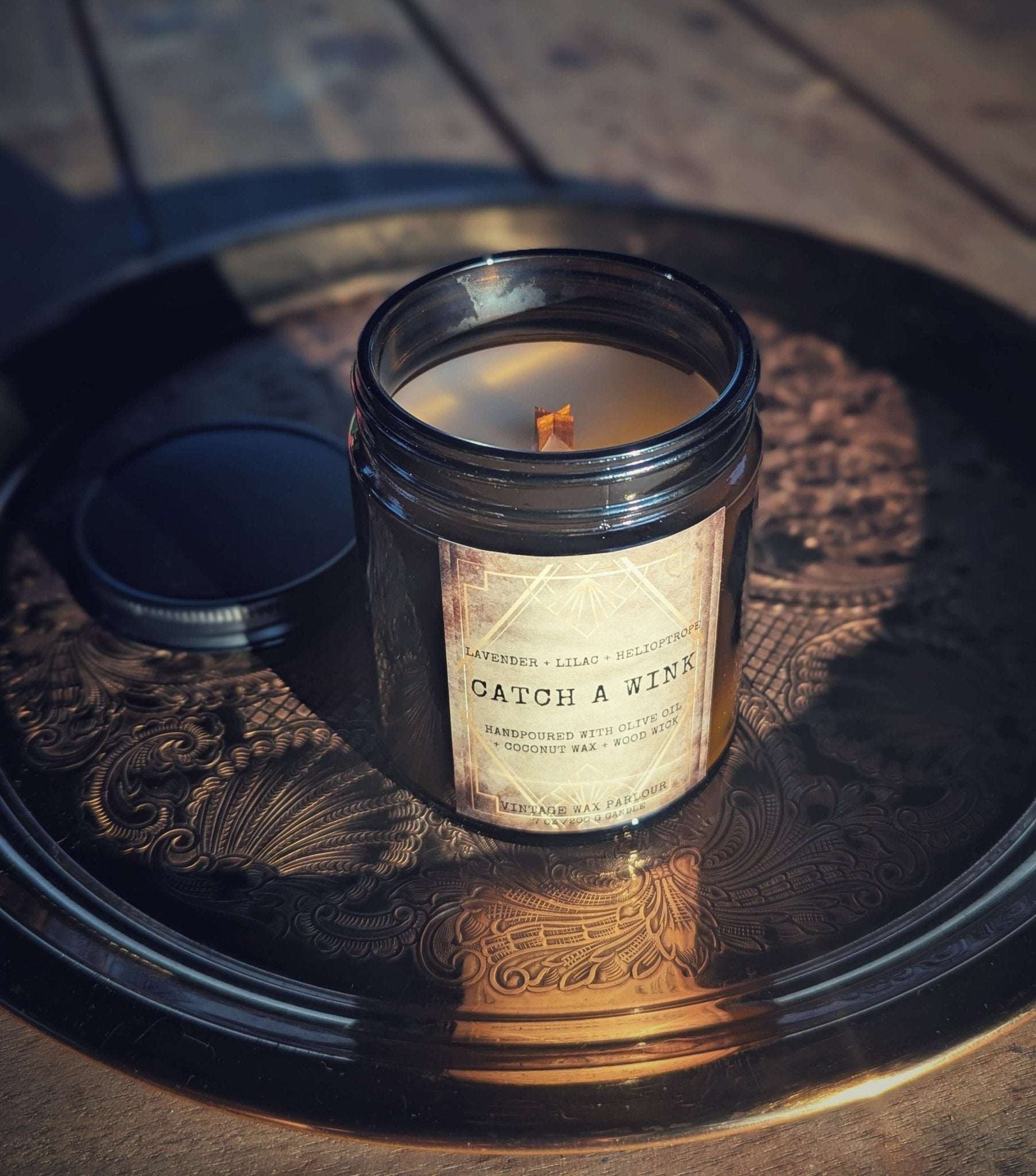 Vintage Wooden Wick Candle – Art Deco 1920s Inspired Scented Candle Gift